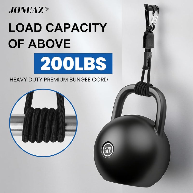 Joneaz 8 Pcs 48 inch Bungee Cords with Hooks Adjustable Heavy Duty Black, UV Resistant Shock Strap with Carabiner Style Clips,4 Spare Parts Offered - Image 4